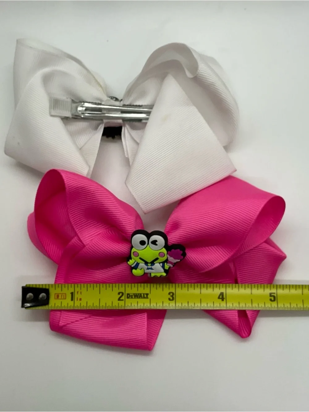 Pair of KEROPIE SANRIO Ribbon Hair Bows in Hot Pink & White Handmade